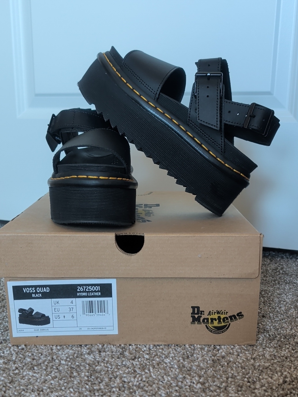 Dr. Martens Women's Black Platform Sandals with Yellow Stitching